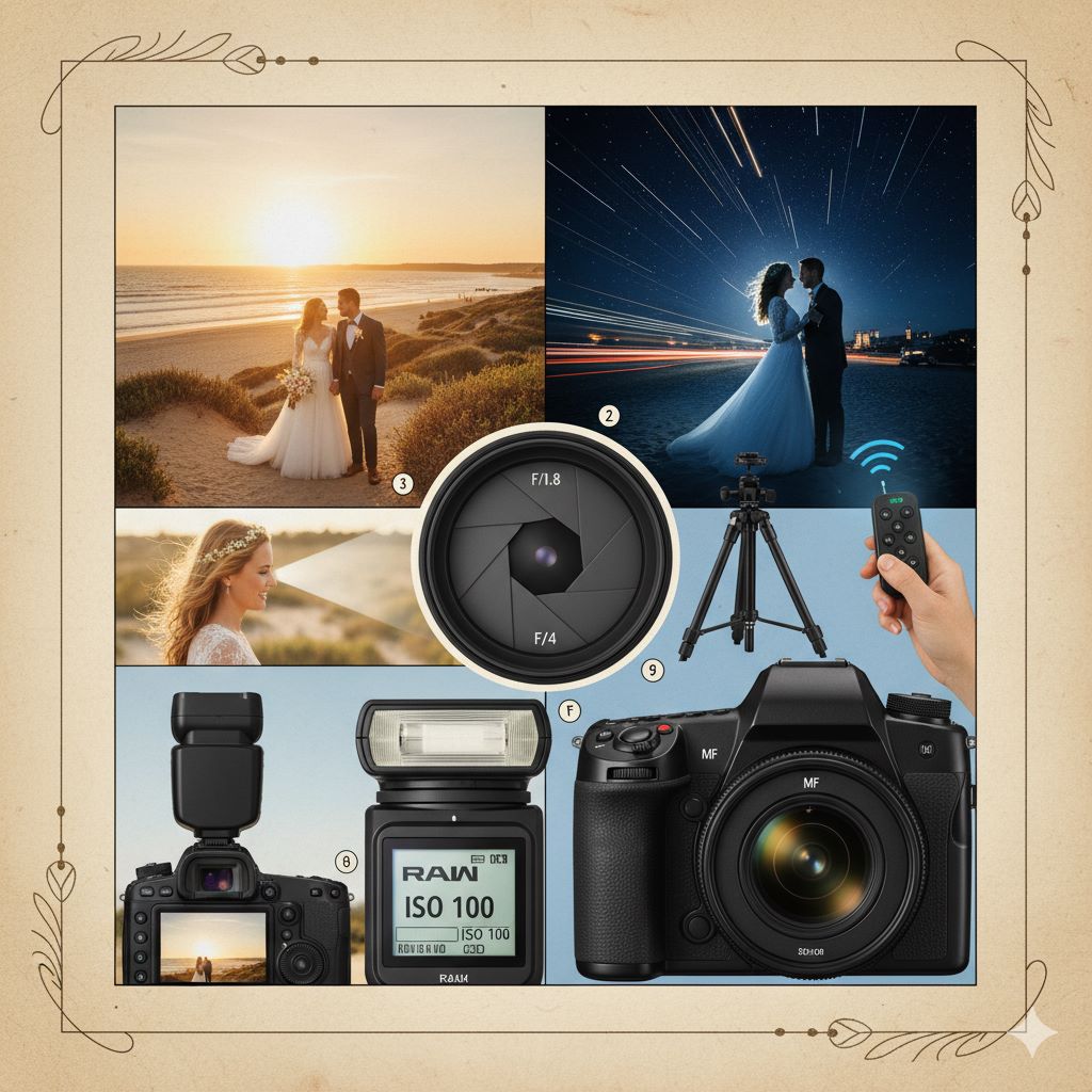 ۹ نکته حرفه‌ای برای عکاسی عروسی در فضای باز؛ راهنمای کامل نور، شب و تنظیمات دوربین