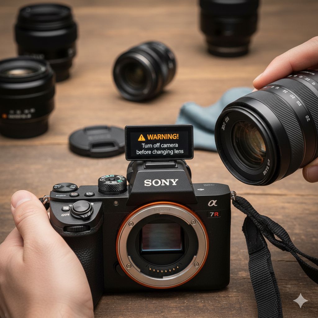 عدم خاموش کردن دوربین پیش از تعویض لنز