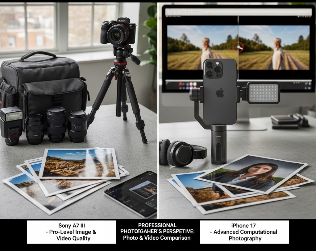 مقایسه کیفیت عکس و فیلم‌برداری دوربین Sony A7 III با iPhone 17 — بررسی یک عکاس حرفه‌ای