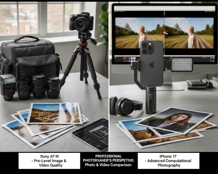 مقایسه کیفیت عکس و فیلم‌برداری دوربین Sony A7 III با iPhone 17 — بررسی یک عکاس حرفه‌ای
